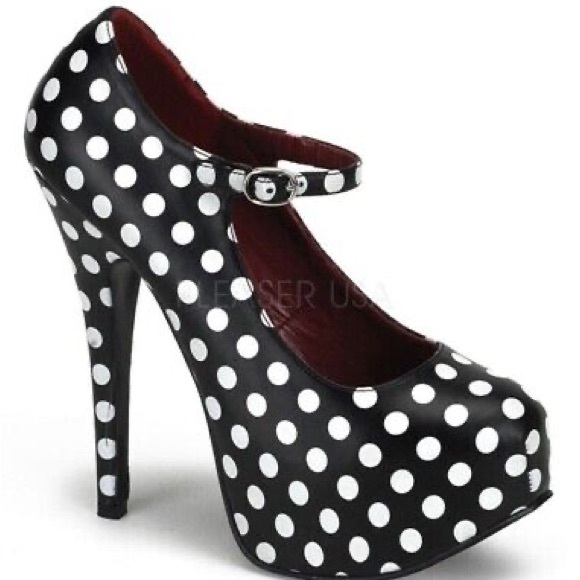 Bordello Black and White Polka Dot Heels - Picture 3 of 3